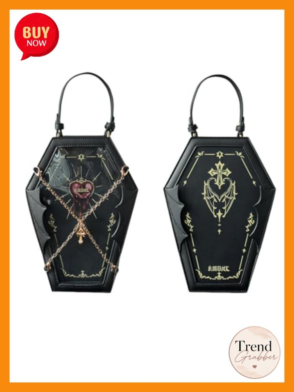 Gothic Coffin Ita Bag Backpack with Chains PU Leather Shoulder Bag